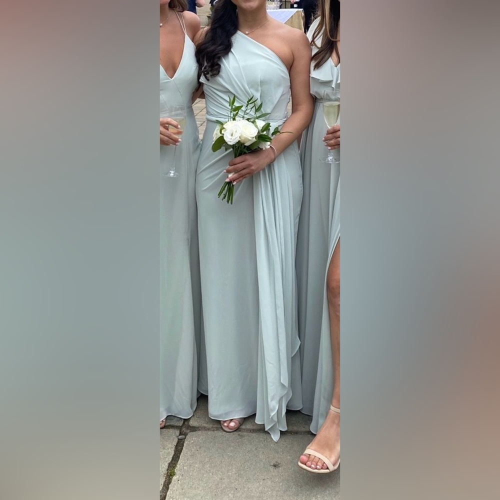 Watters One-Shoulder Draped Gown in Sage